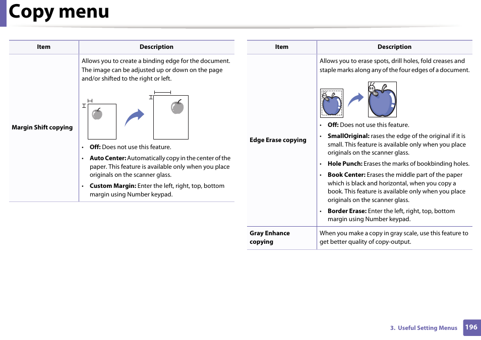 Copy menu | Samsung SCX-3405W-XAC User Manual | Page 196 / 331