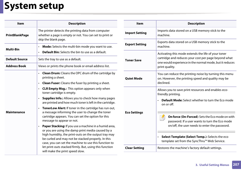 System setup | Samsung SCX-3405W-XAC User Manual | Page 207 / 331
