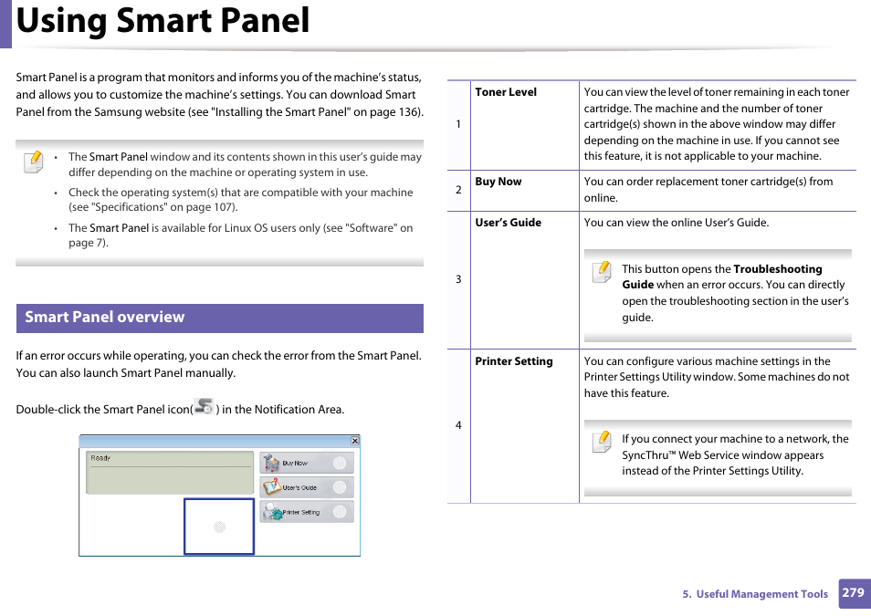 Using smart panel, Smart panel overview | Samsung SCX-3405W-XAC User Manual | Page 279 / 331