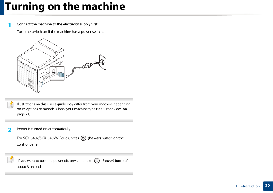 Turning on the machine | Samsung SCX-3405W-XAC User Manual | Page 29 / 331