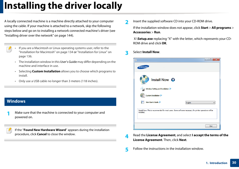 Installing the driver locally, Windows | Samsung SCX-3405W-XAC User Manual | Page 30 / 331