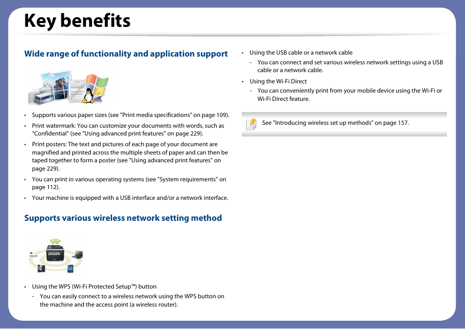 Key benefits, Supports various wireless network setting method | Samsung SCX-3405W-XAC User Manual | Page 6 / 331