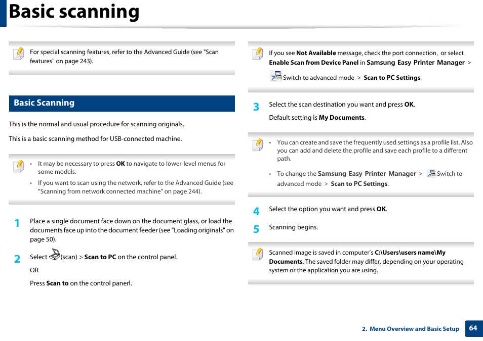 Basic scanning | Samsung SCX-3405W-XAC User Manual | Page 64 / 331