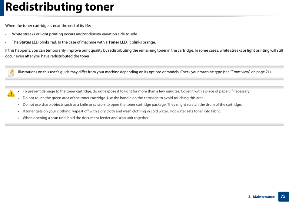 Redistributing toner | Samsung SCX-3405W-XAC User Manual | Page 75 / 331