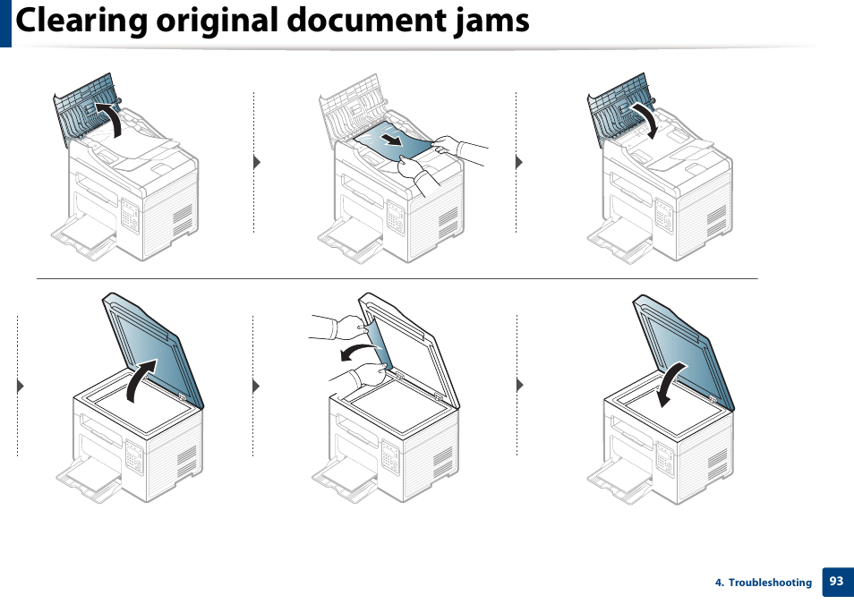 Clearing original document jams | Samsung SCX-3405W-XAC User Manual | Page 93 / 331