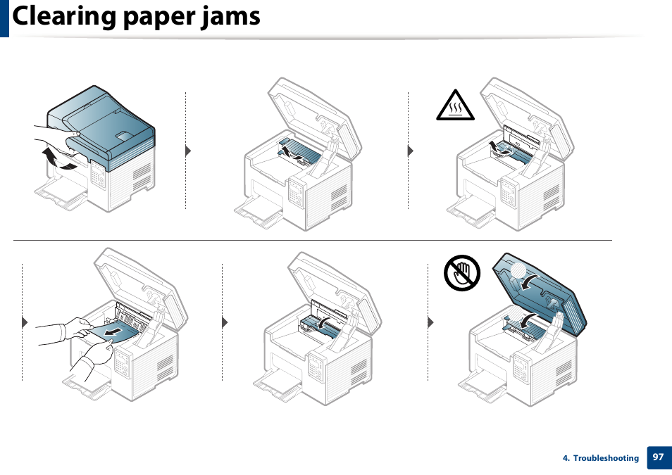 Clearing paper jams | Samsung SCX-3405W-XAC User Manual | Page 97 / 331