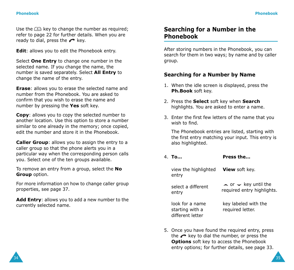 Searching for a number in the phonebook | Samsung SGH-V206MSAAWS User Manual | Page 19 / 85