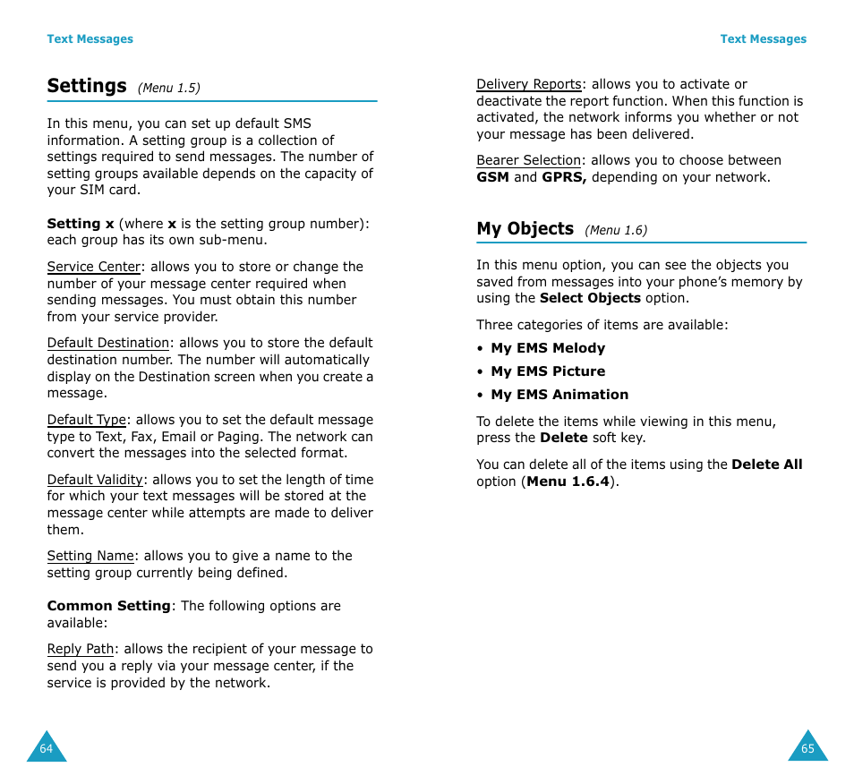 Settings, My objects | Samsung SGH-V206MSAAWS User Manual | Page 34 / 85