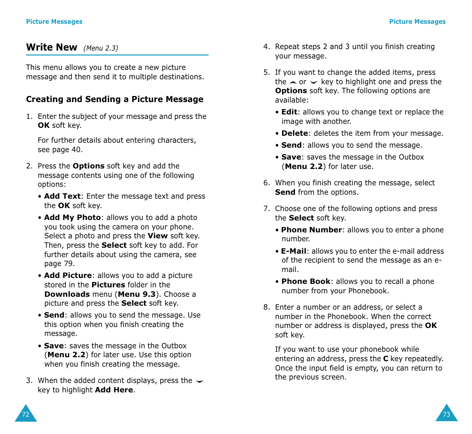 Write new | Samsung SGH-V206MSAAWS User Manual | Page 38 / 85