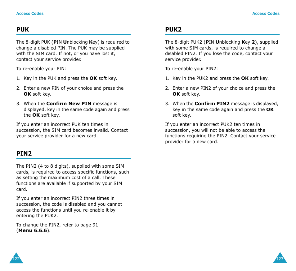 Pin2, Puk2 | Samsung SGH-V206MSAAWS User Manual | Page 63 / 85