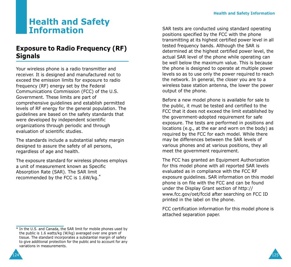 Health and safety information, Exposure to radio frequency (rf) signals | Samsung SGH-V206MSAAWS User Manual | Page 64 / 85