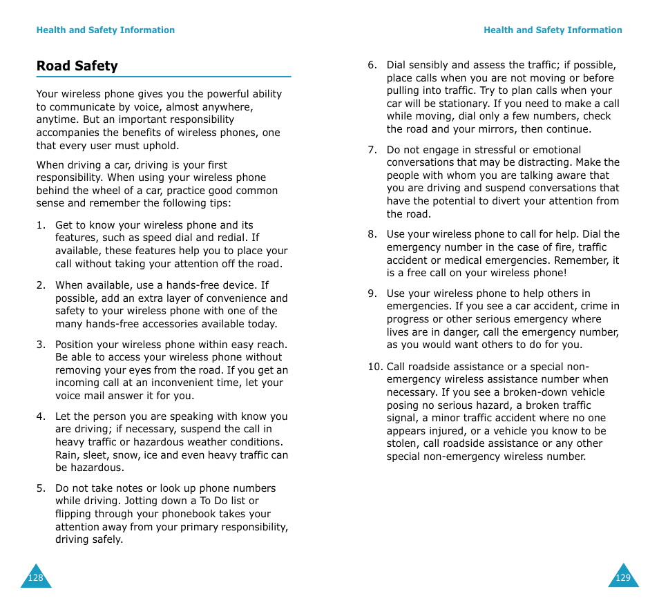 Road safety | Samsung SGH-V206MSAAWS User Manual | Page 66 / 85