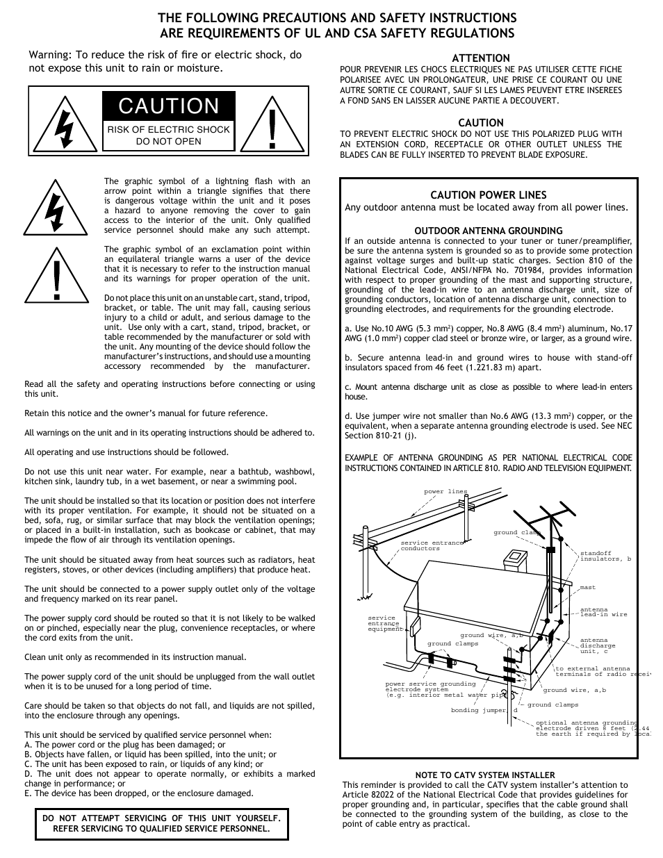 Caution | Adcom GFA-7605 User Manual | Page 4 / 16