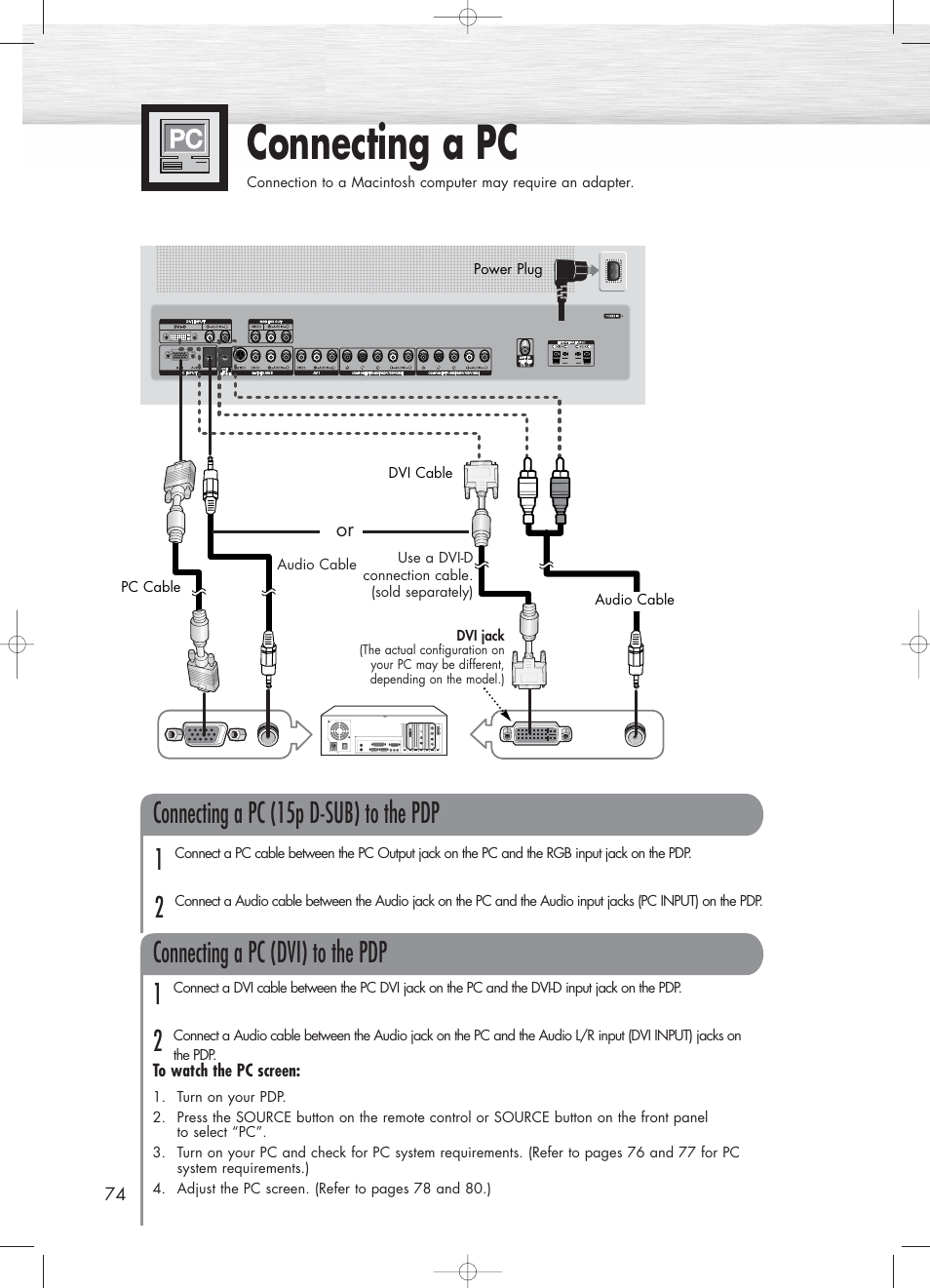 Connecting a pc | Samsung PL50D4HX-STR User Manual | Page 74 / 112