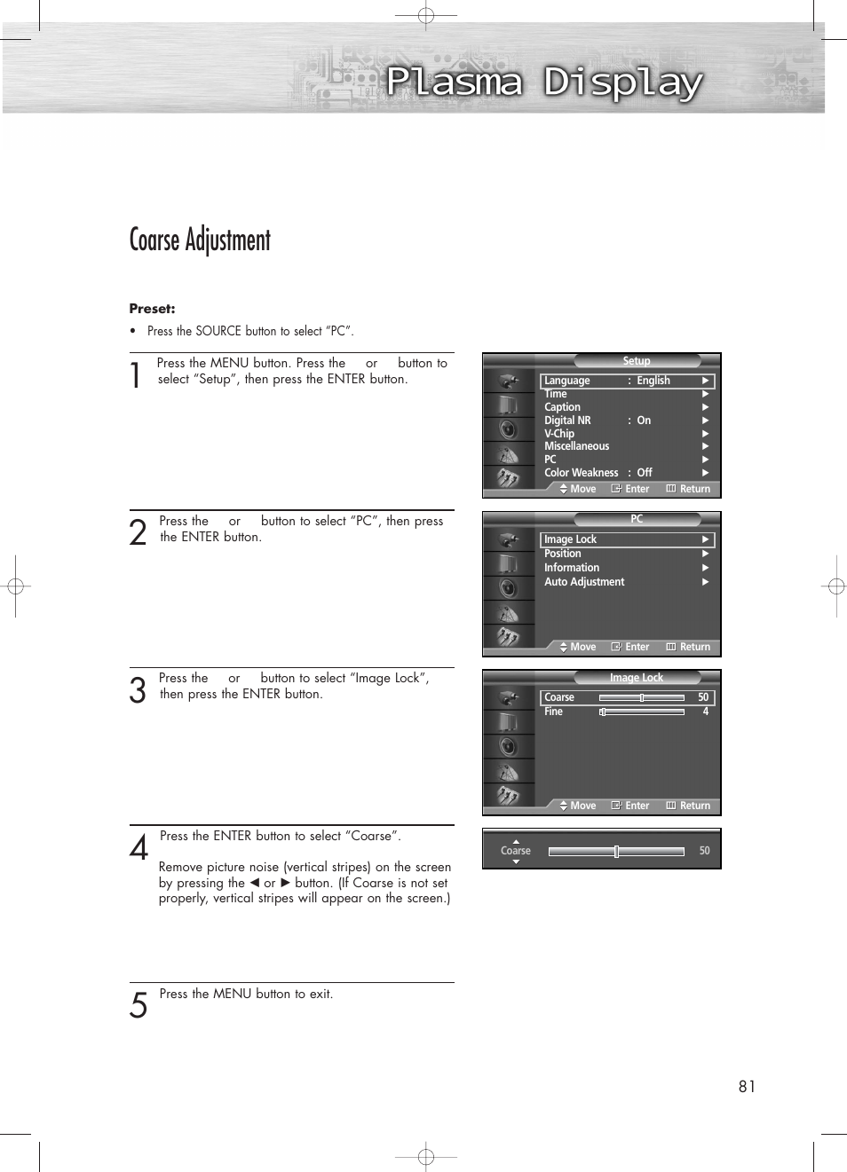 Coarse adjustment | Samsung PL50D4HX-STR User Manual | Page 81 / 112