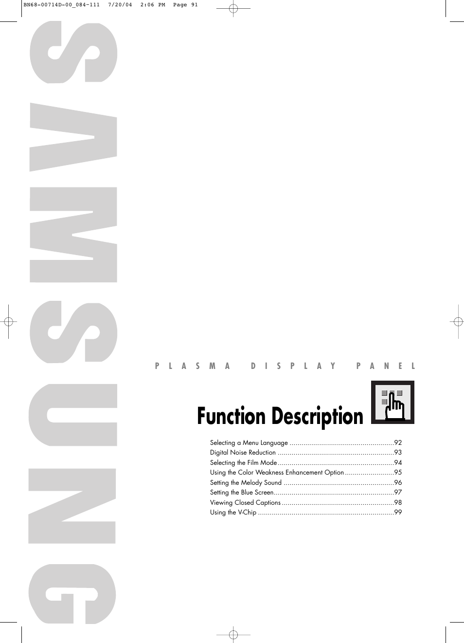 Function description | Samsung PL50D4HX-STR User Manual | Page 91 / 112