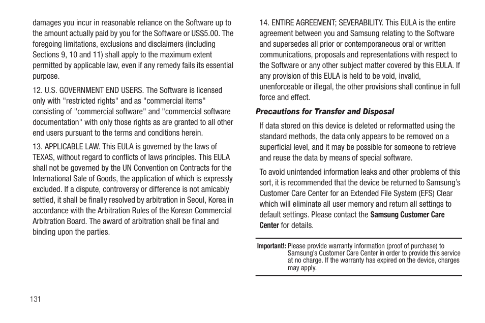 Precautions for transfer and disposal | Samsung SCH-R630LBAUSC User Manual | Page 134 / 139