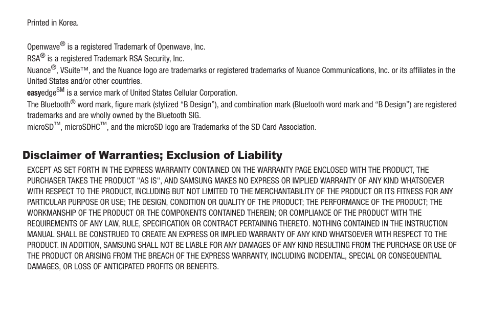 Disclaimer of warranties; exclusion of liability | Samsung SCH-R630LBAUSC User Manual | Page 3 / 139