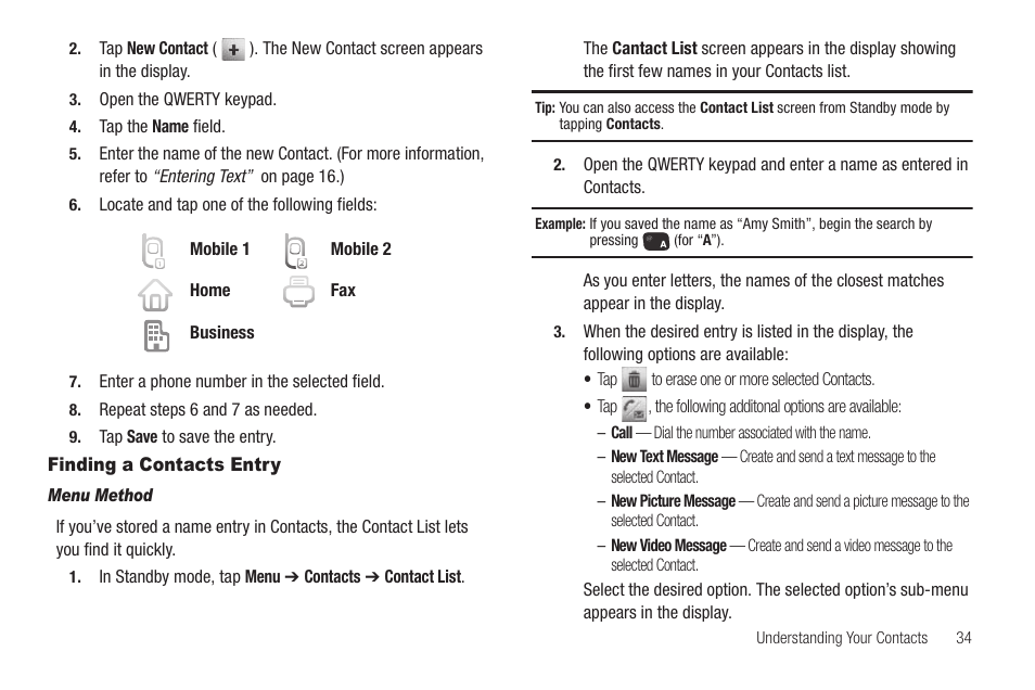 Finding a contacts entry, Menu method | Samsung SCH-R630LBAUSC User Manual | Page 37 / 139