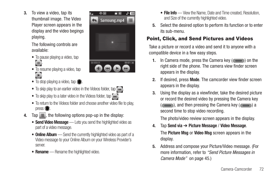 Point, click, and send pictures and videos | Samsung SCH-R630LBAUSC User Manual | Page 75 / 139