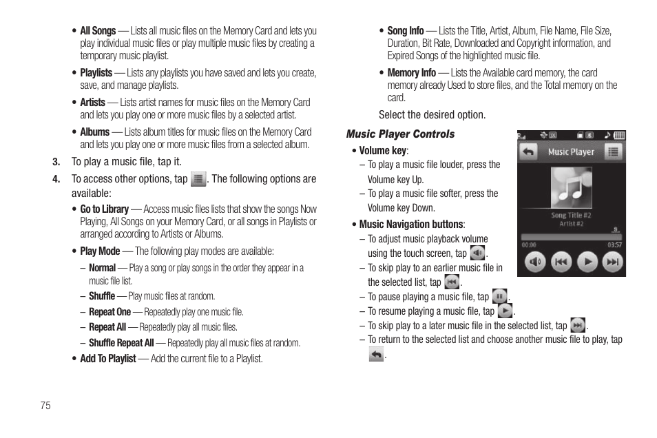 Music player controls | Samsung SCH-R630LBAUSC User Manual | Page 78 / 139