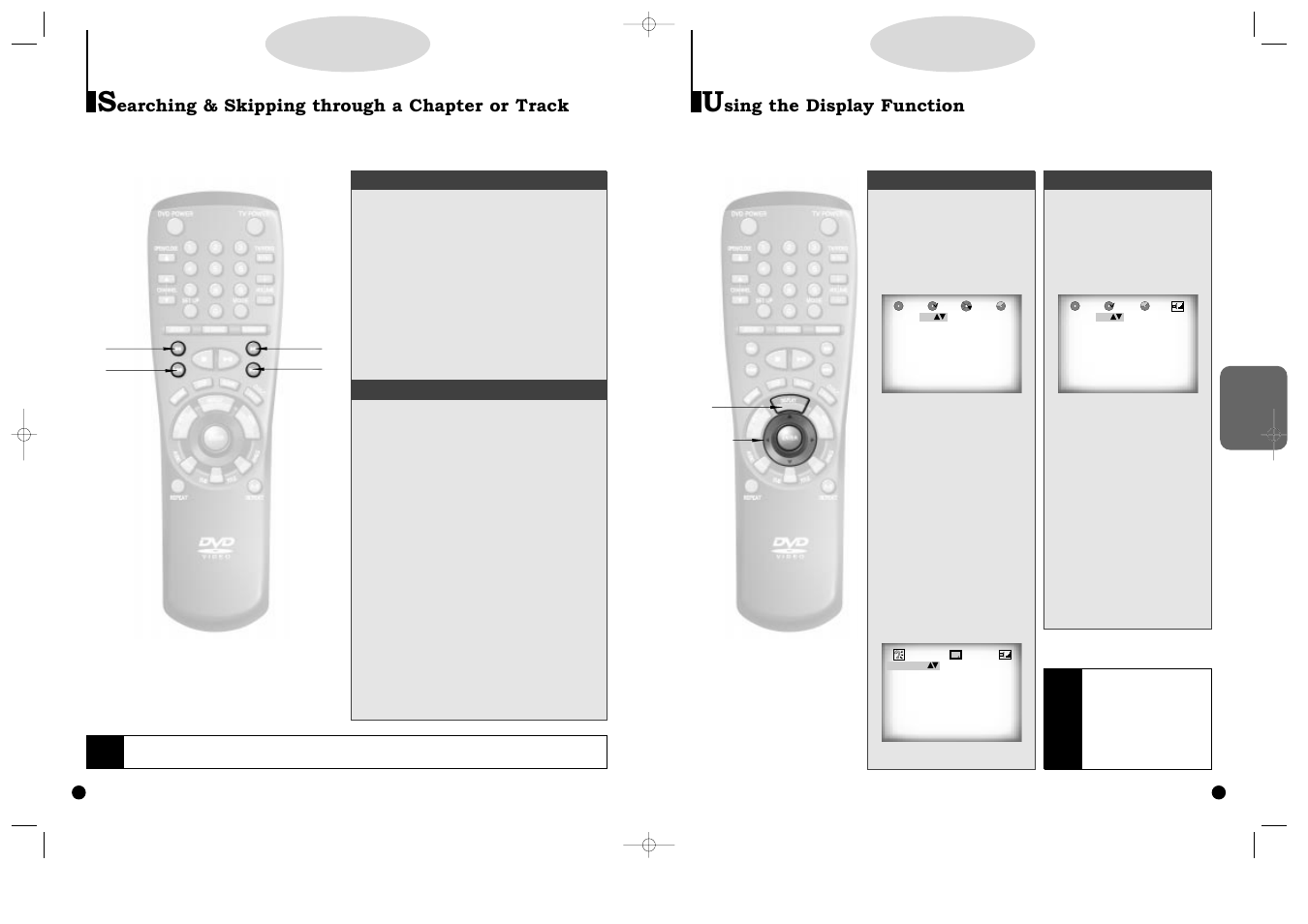 Searching & skipping through a chapter or track, Using the display function, 1,a 2 2 | Sing the display function, Earching & skipping through a chapter or track | Samsung DVD-C600-XAA User Manual | Page 11 / 22