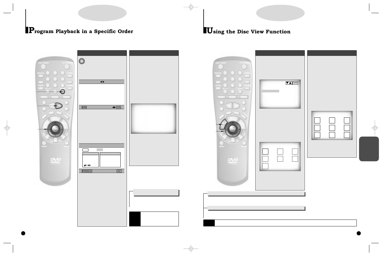 Advanced functions, Program playback in a specific order, Using the disc view function | Samsung DVD-C600-XAA User Manual | Page 13 / 22