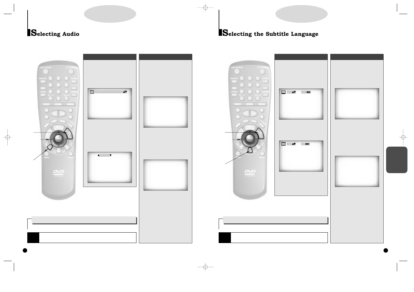 Selecting audio, Selecting the subtitle language | Samsung DVD-C600-XAA User Manual | Page 14 / 22