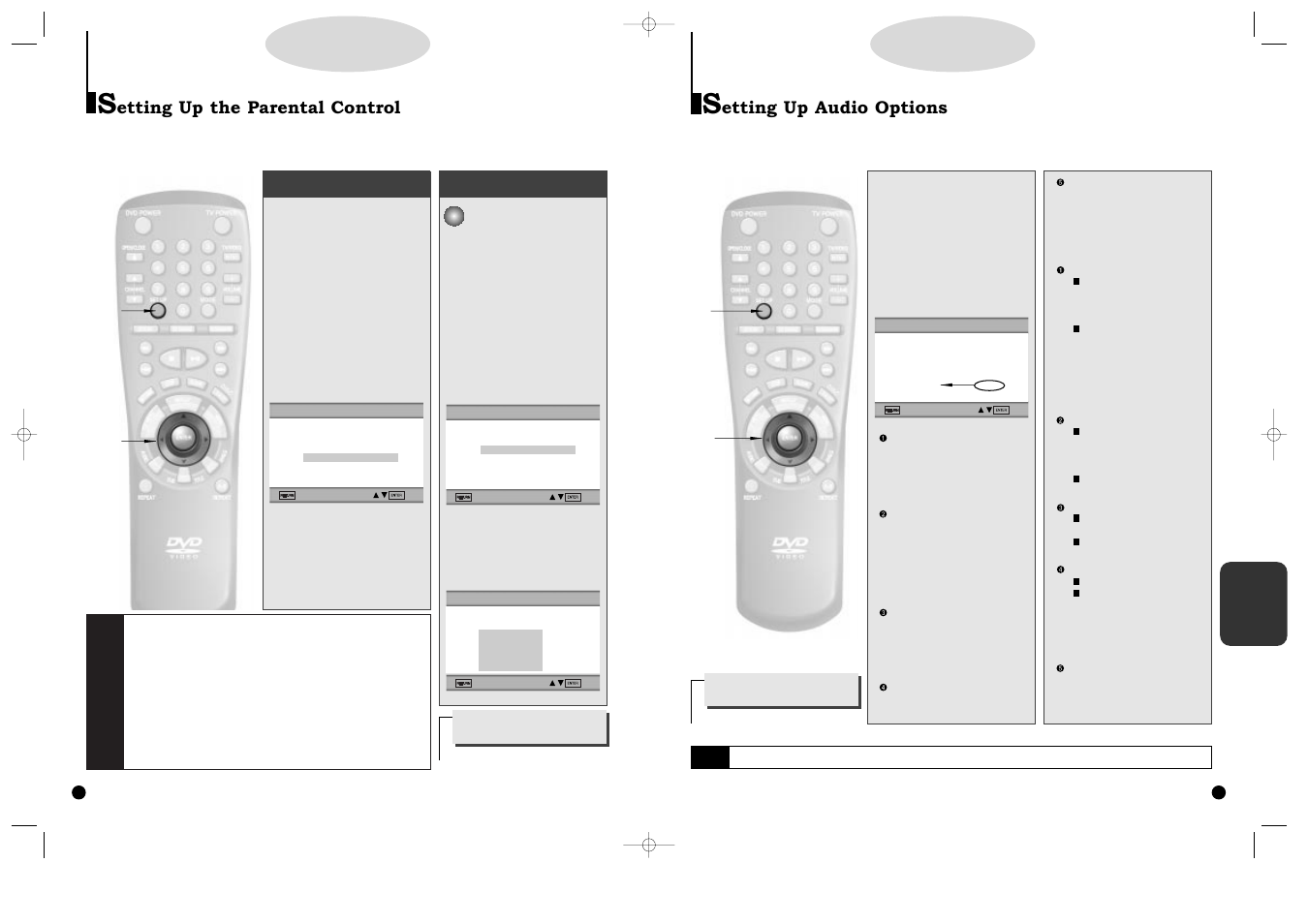 Setting up the parental control, Setting up audio options | Samsung DVD-C600-XAA User Manual | Page 18 / 22