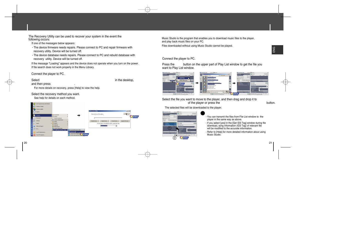 Using recovery utilities, Using music studio, Idownloading file 1 | Samsung YH-925GS-XAP User Manual | Page 11 / 33