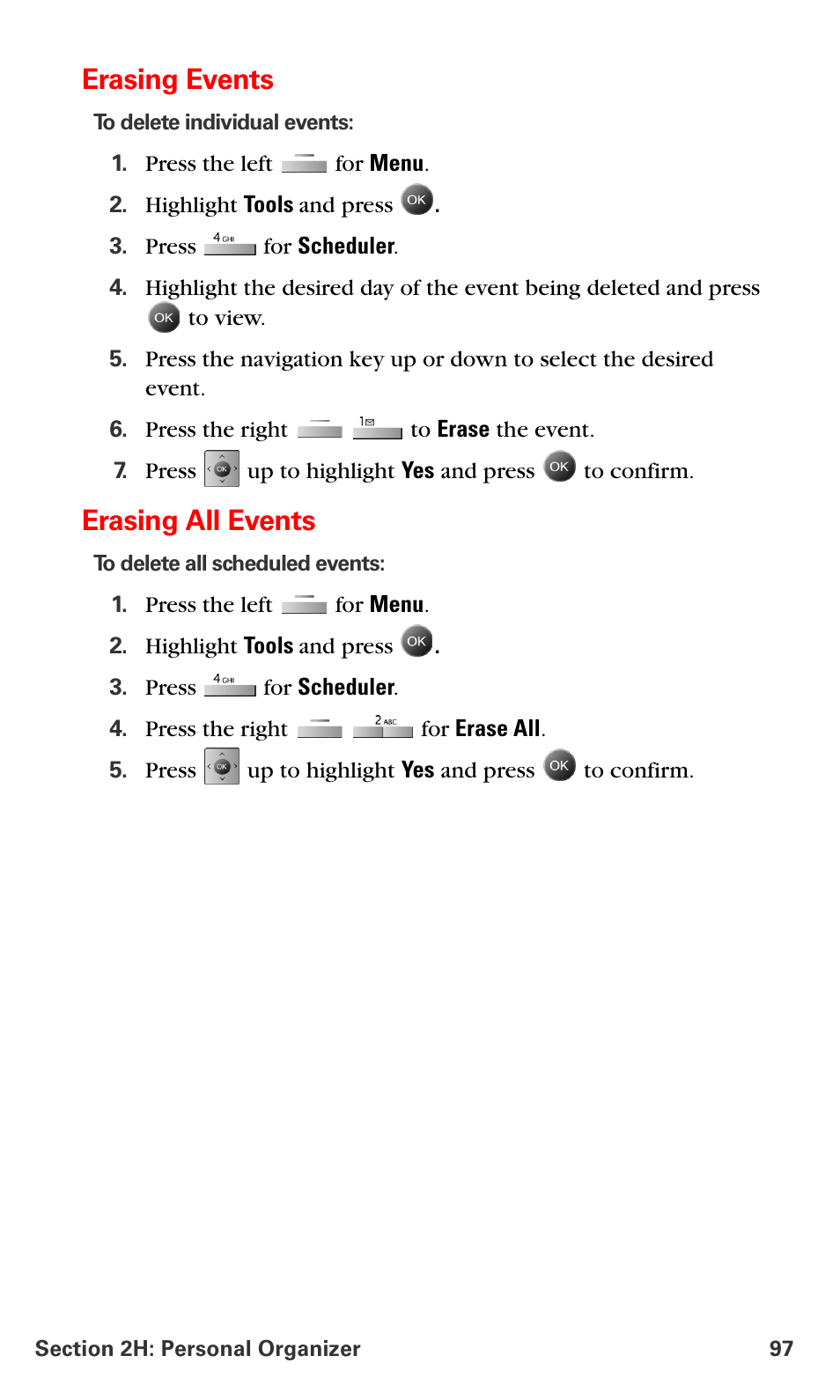 Erasing events, Erasing all events | Samsung SPH-A790ZKSXAR User Manual | Page 106 / 241