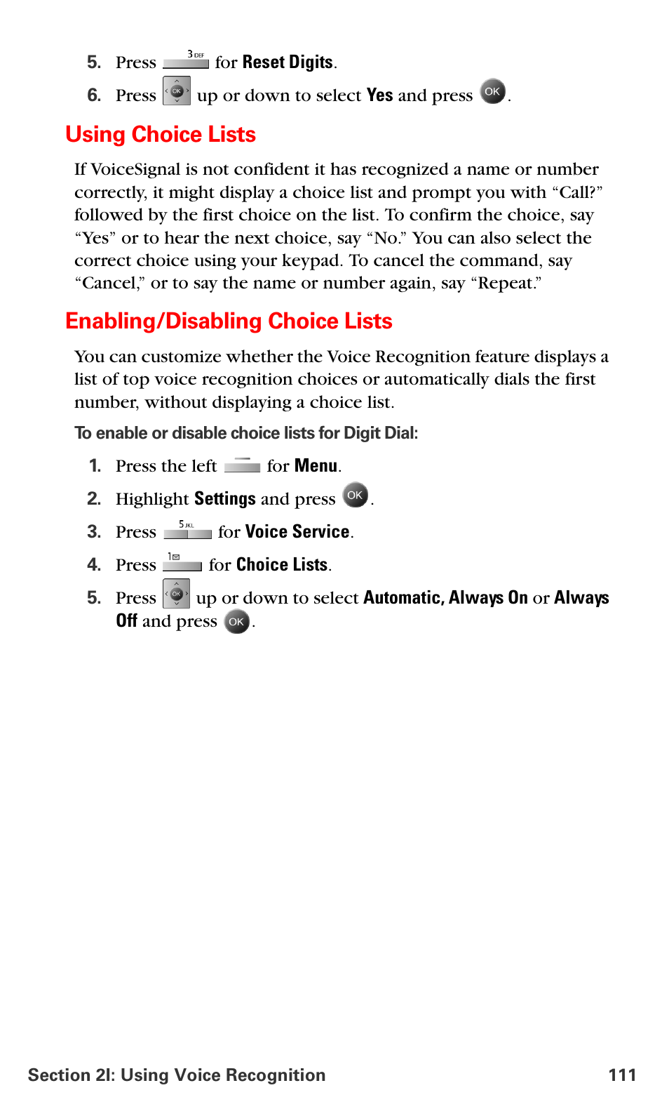 Using choice lists, Enabling/disabling choice lists | Samsung SPH-A790ZKSXAR User Manual | Page 120 / 241