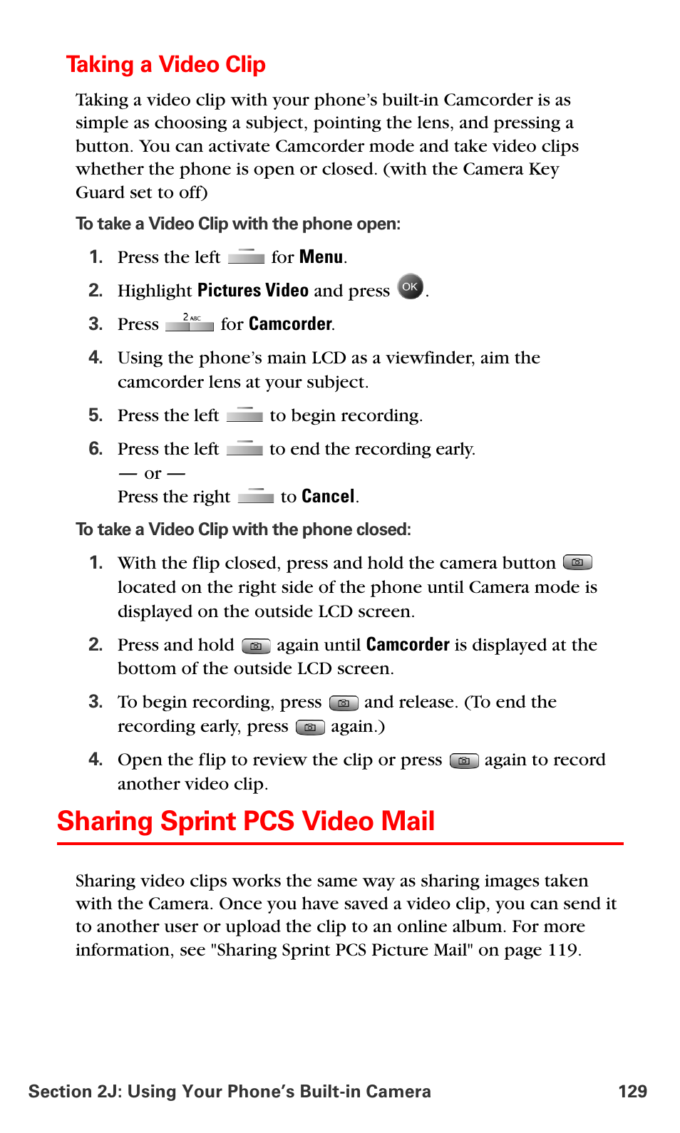 Taking a video clip, Sharing sprint pcs video mail | Samsung SPH-A790ZKSXAR User Manual | Page 138 / 241