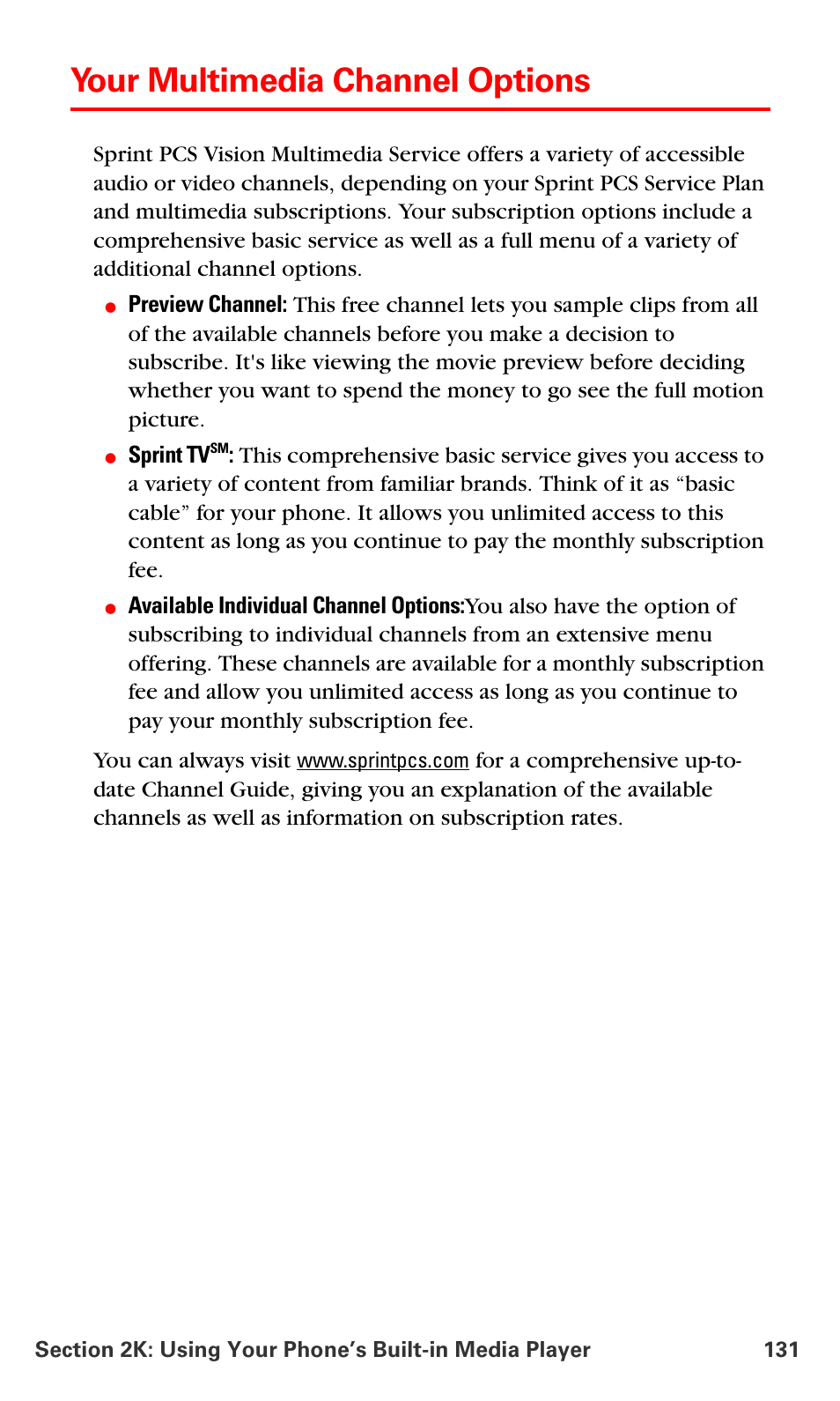 Your multimedia channel options | Samsung SPH-A790ZKSXAR User Manual | Page 140 / 241