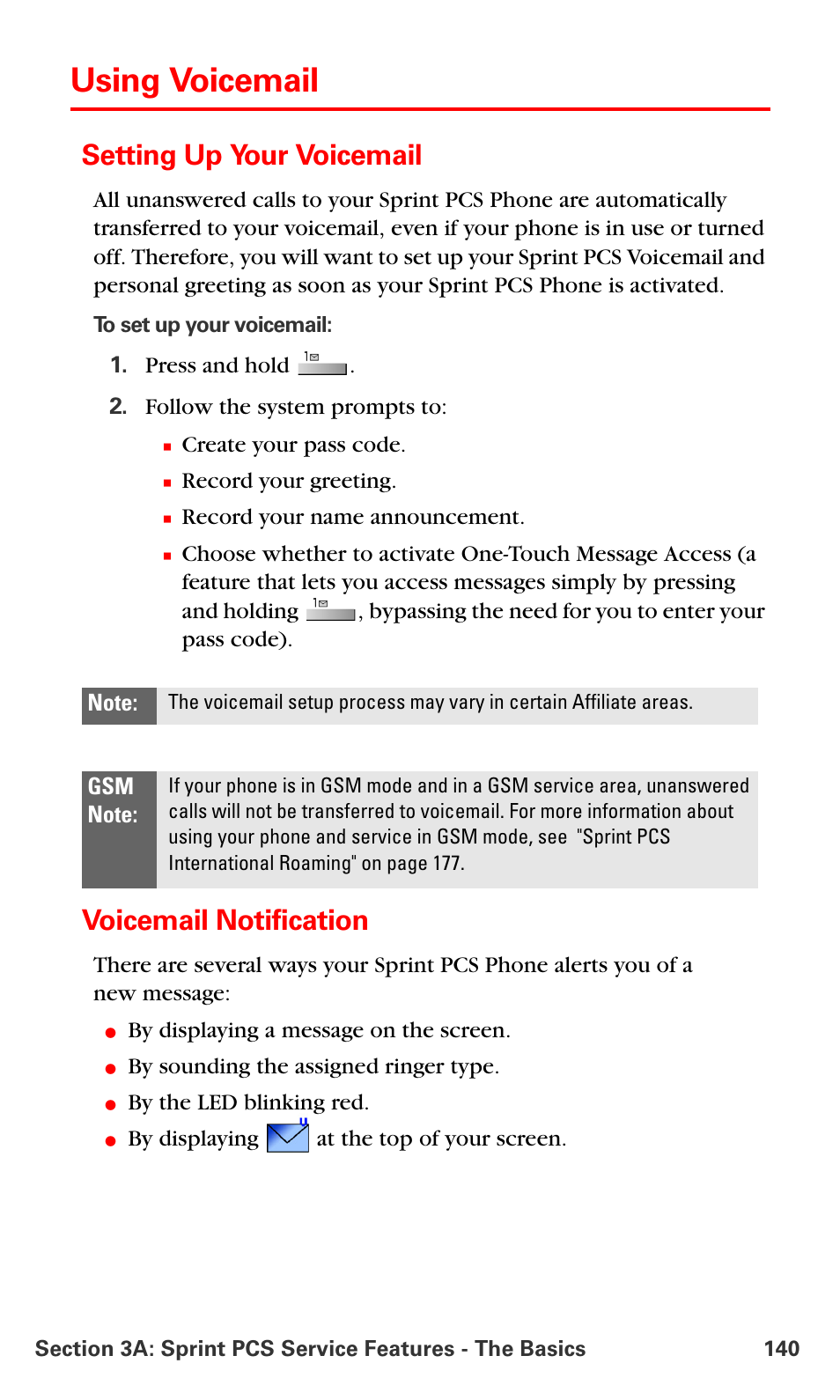 Using voicemail, Setting up your voicemail, Voicemail notification | Samsung SPH-A790ZKSXAR User Manual | Page 149 / 241