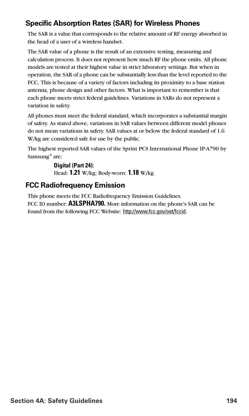 Fcc radiofrequency emission, A3lspha790 | Samsung SPH-A790ZKSXAR User Manual | Page 203 / 241