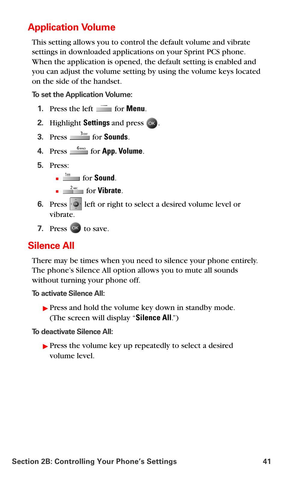 Application volume, Silence all | Samsung SPH-A790ZKSXAR User Manual | Page 50 / 241