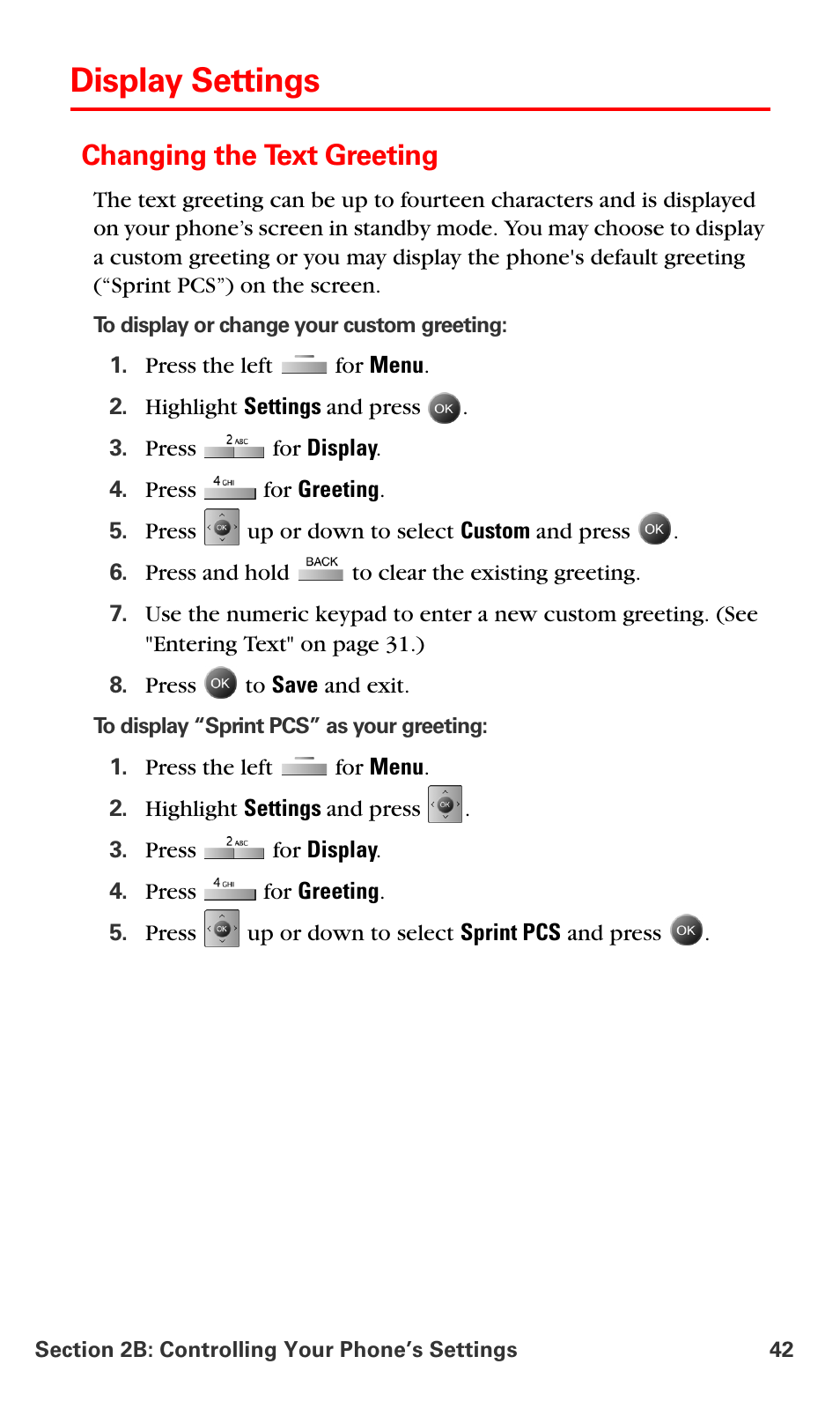 Display settings, Changing the text greeting | Samsung SPH-A790ZKSXAR User Manual | Page 51 / 241
