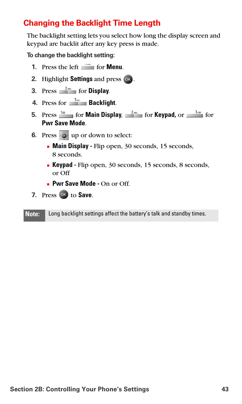 Changing the backlight time length | Samsung SPH-A790ZKSXAR User Manual | Page 52 / 241
