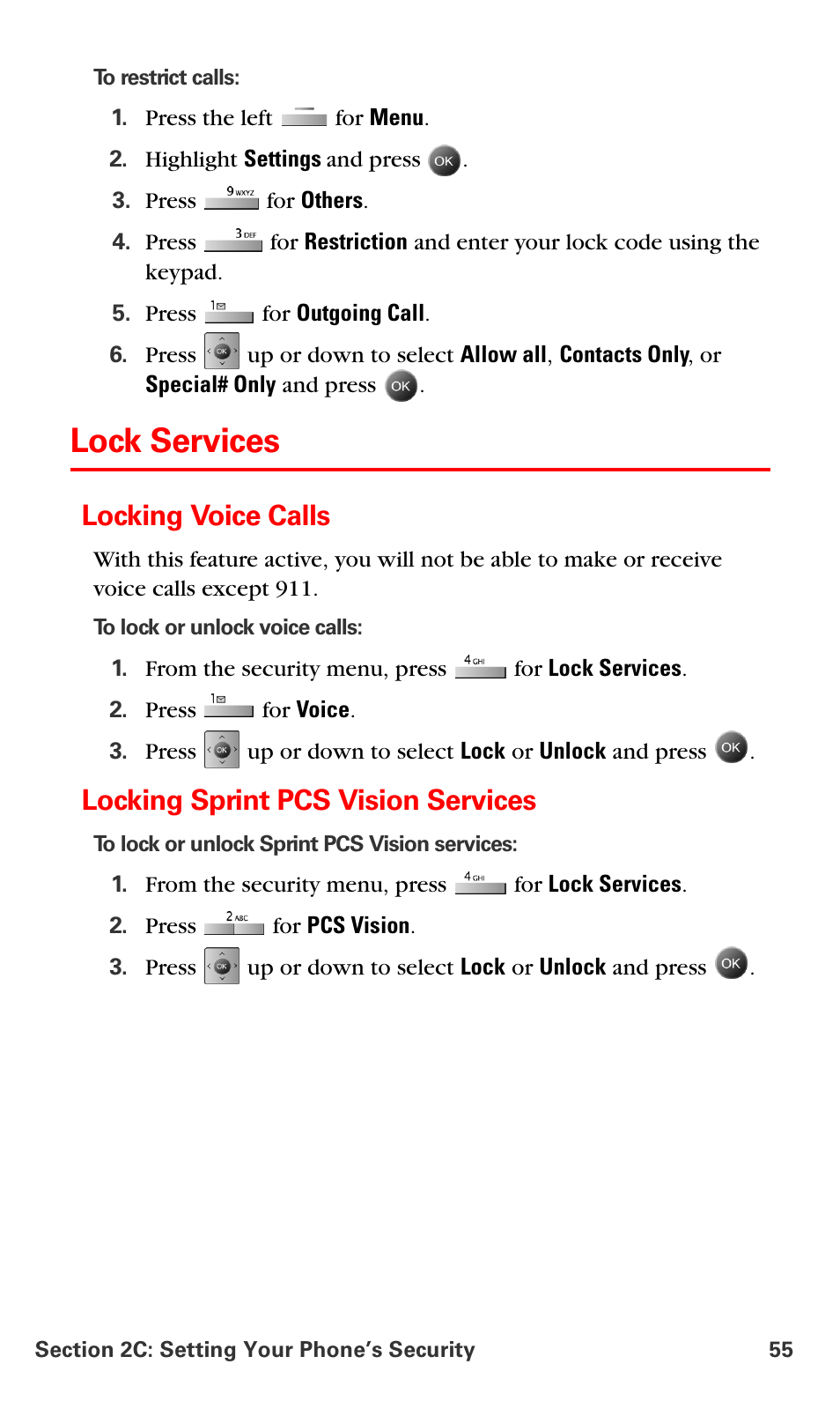 Lock services, Locking voice calls, Locking sprint pcs vision services | Samsung SPH-A790ZKSXAR User Manual | Page 64 / 241
