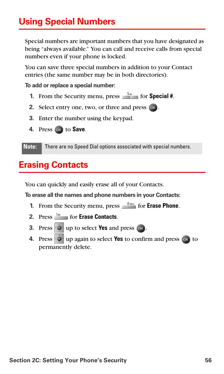 Using special numbers, Erasing contacts | Samsung SPH-A790ZKSXAR User Manual | Page 65 / 241