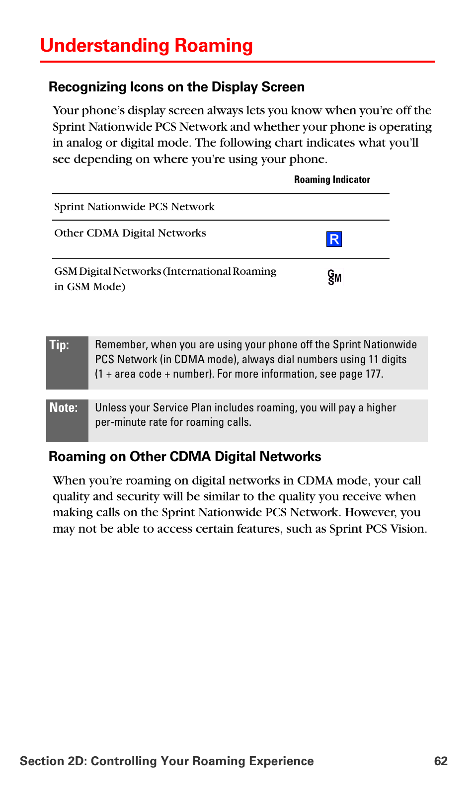 Understanding roaming | Samsung SPH-A790ZKSXAR User Manual | Page 71 / 241