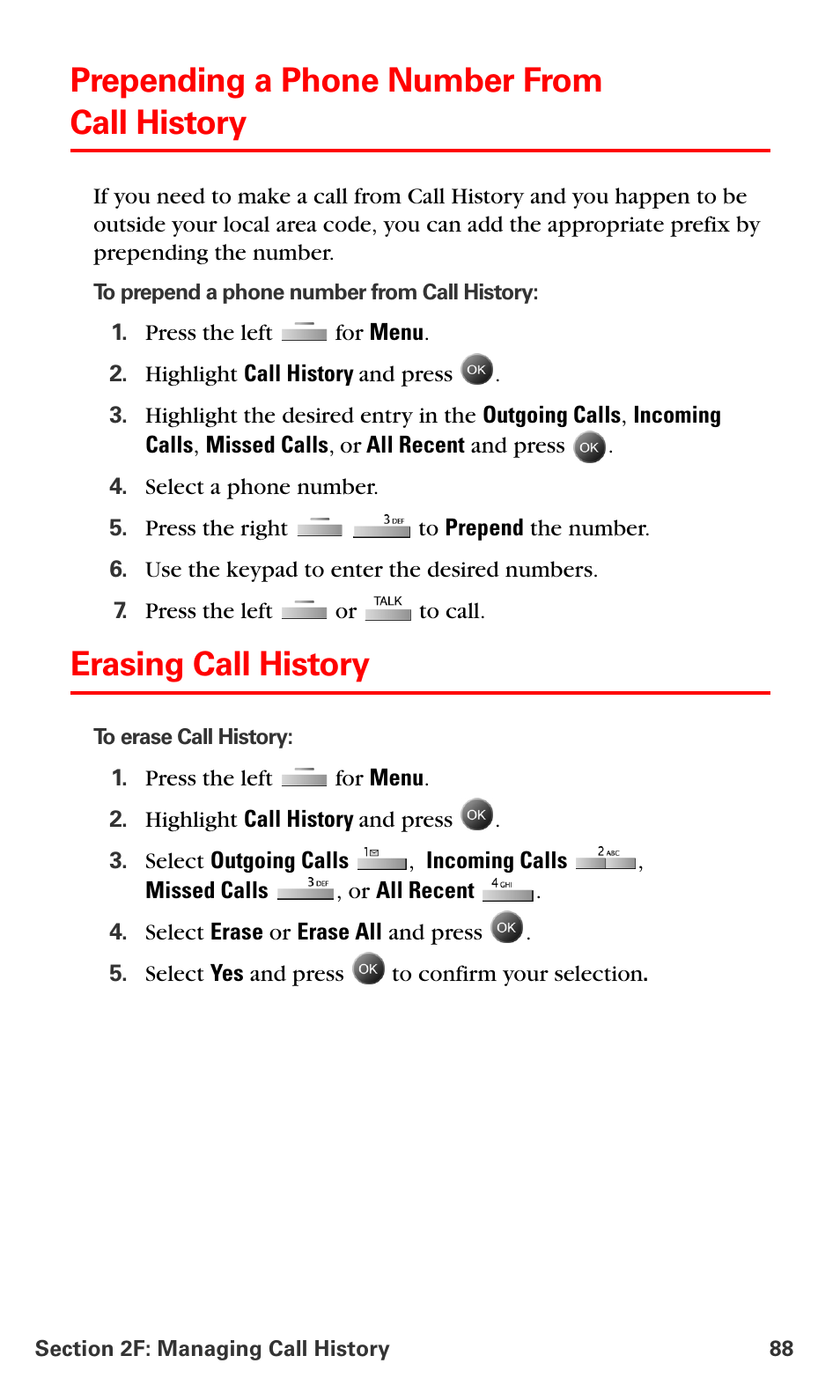 Prepending a phone number from call history, Erasing call history | Samsung SPH-A790ZKSXAR User Manual | Page 97 / 241