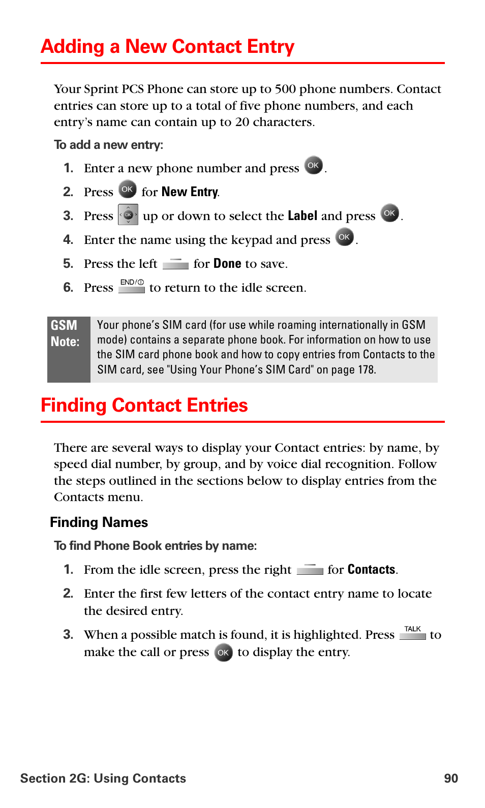 Adding a new contact entry, Finding contact entries | Samsung SPH-A790ZKSXAR User Manual | Page 99 / 241