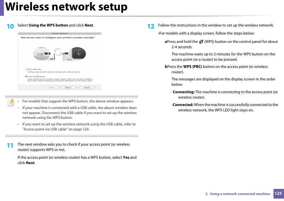 Wireless network setup | Samsung ML-2165W-XAC User Manual | Page 125 / 211