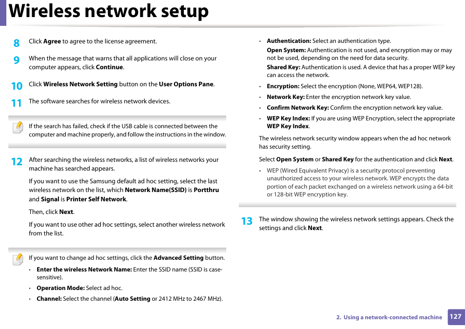 Wireless network setup | Samsung ML-2165W-XAC User Manual | Page 127 / 211