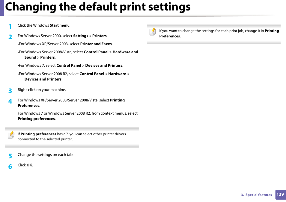 Changing the default print settings | Samsung ML-2165W-XAC User Manual | Page 139 / 211