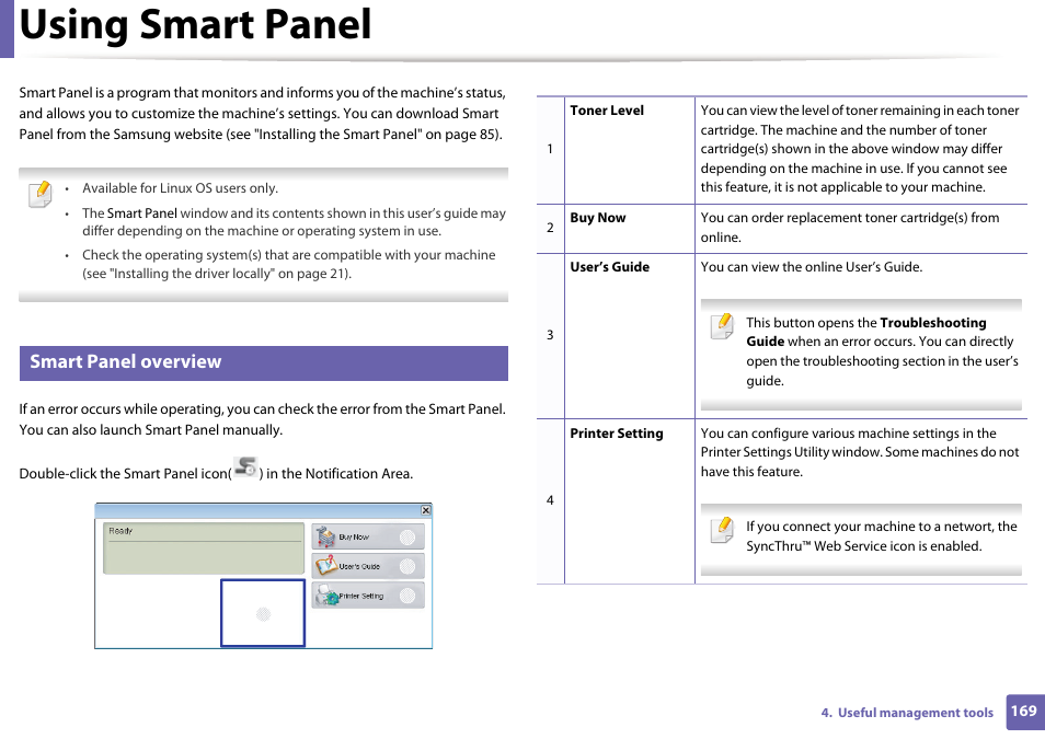 Using smart panel, Smart panel overview | Samsung ML-2165W-XAC User Manual | Page 169 / 211