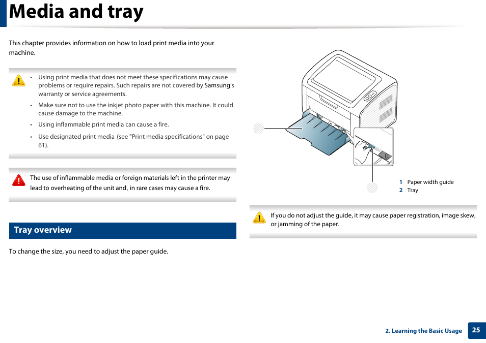 Media and tray, Tray overview | Samsung ML-2165W-XAC User Manual | Page 25 / 211