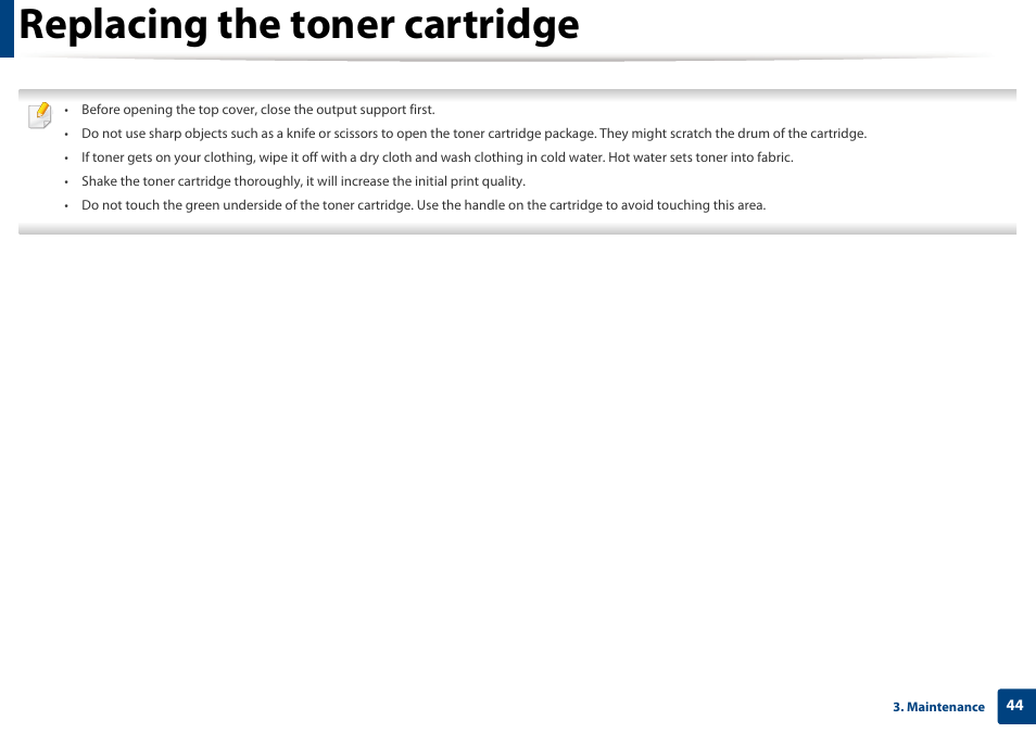Replacing the toner cartridge | Samsung ML-2165W-XAC User Manual | Page 44 / 211